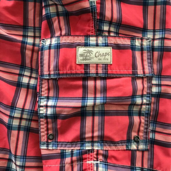 Vintage Ralph Lauren Chaps Swim Suit Trunks Mens Size M Buffalo Check Plaid Red - Picture 3 of 12